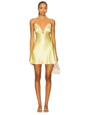 MORE TO COME Nadya Mini Dress in Baby Yellow Small New Womens Satin Party